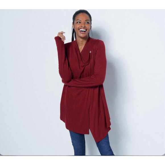 Susan Graver Lifestyle Cashmoozie Knit Cross Over Cardigan Size XXS Red NEW - Picture 1 of 5